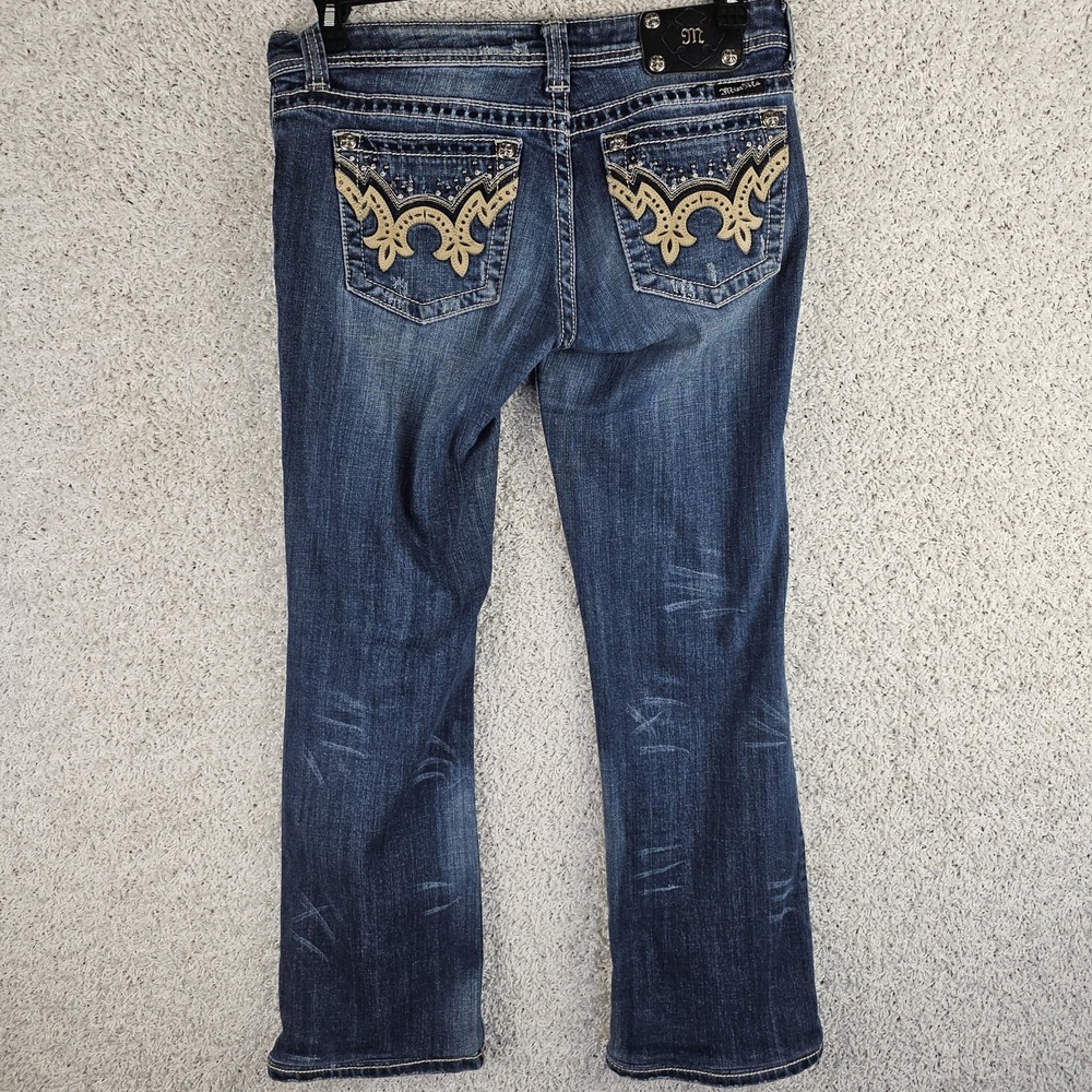 Miss Me Mid Rise Boot Jeans Rhinestones Dark Wash Women's 30 (34X29) Festival